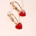 CAOSHI Valentine's Day Jewelry Red Enamel Love Heart Pendant Earrings Chic Gold Color Heart Shape Hoop Earrings Women
