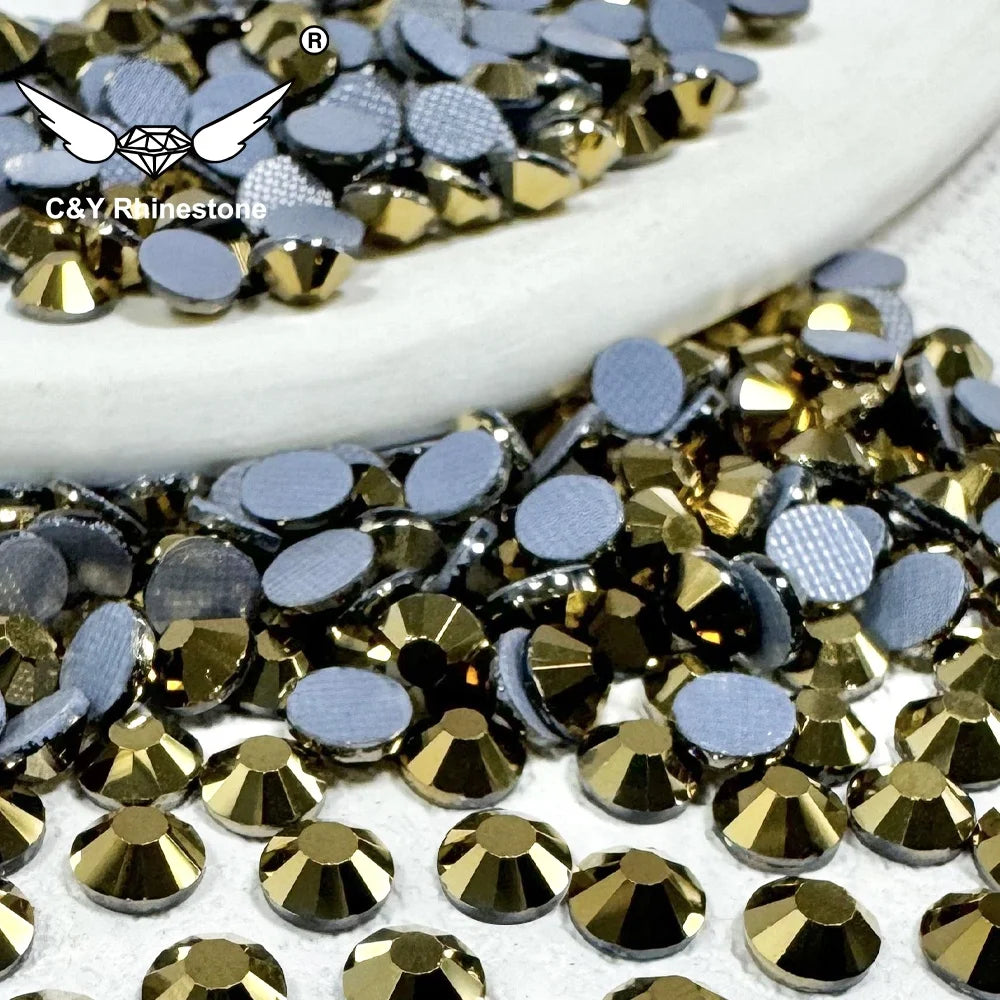 CY 208 Gold Ore  Wholesale SS3-SS20 Hot Fix Stone Color Crystal for Wedding Dress HotFix Rhinestones