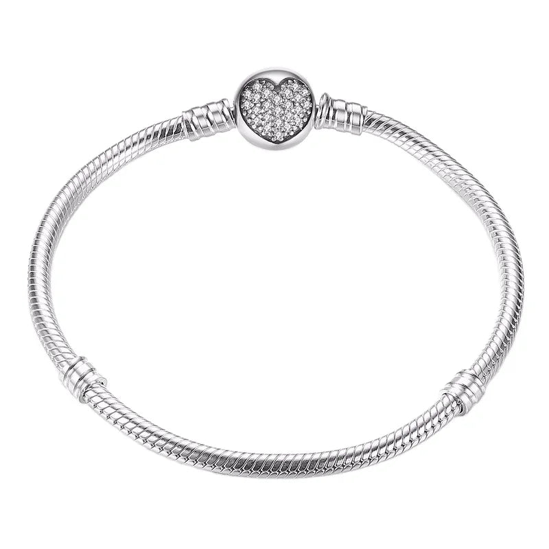 Latest Design 925 Sterling Silver Infinity Heart Bracelet Round Beads with Zircon and Pearl Gold Trendy Charm Bangles