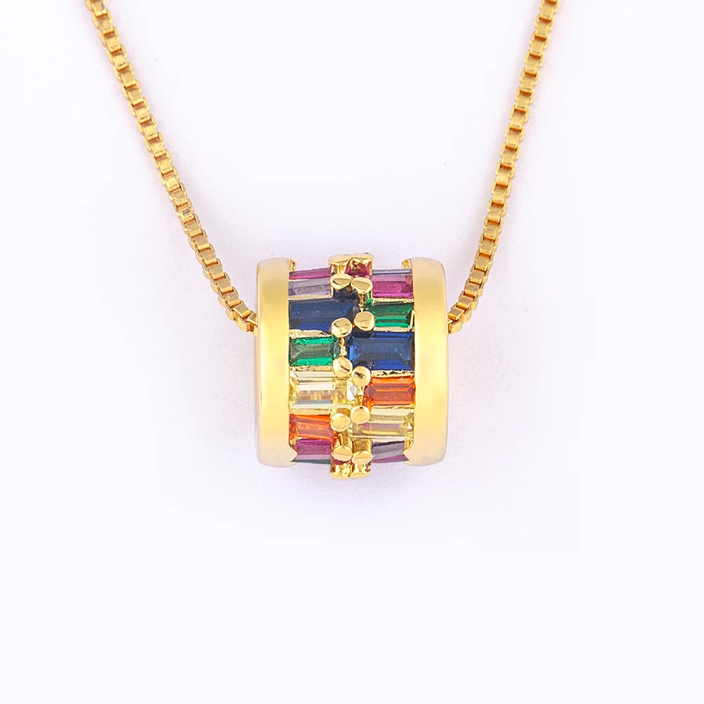 QIKU Bohemia 6 Colors Rhinestone Ring Pendant Women Necklace Copper Zircon Chain Choker Fashion Jewelry Factory Wholesale Price