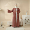 Top Selling Modest Plus Size Women Muslim Long Sleeve 3D Embroidery Abaya Dress with Geometric Beads Anti-static Seamless