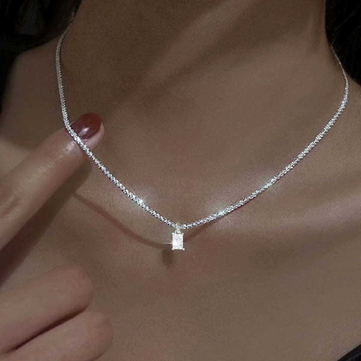 Ins Fashion Sparkling Crystal Square Choker Necklace Bling Cubic Zirconia CZ Cross Twist Rope Chain Necklace