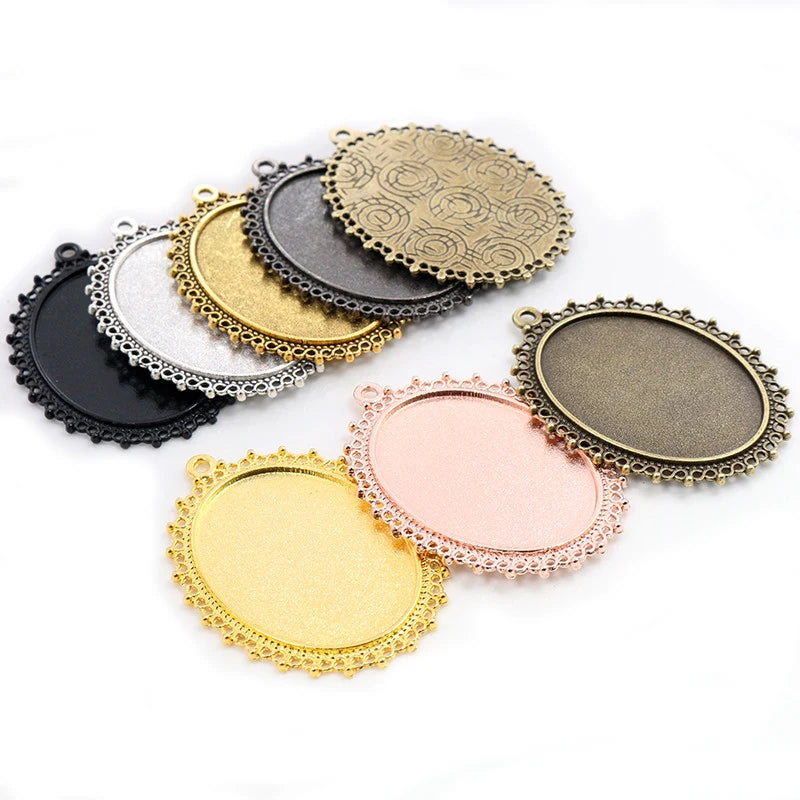 30x40mm Oval Lacy Pendant Bezel Trays Multi-colors Cabochons Blank Base Setting DIY Jewelry Making Supplies