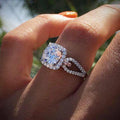 Huitan Dainty Engagement Full Pure Round Zircon Square Cross Rings Girls Lady Classic Silver Wedding Rings Women