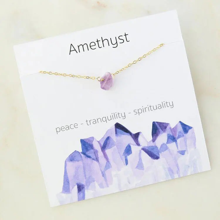 SC Unique Gift Inspirational Card Necklace Stainless Steel Delicate Irregular Natural Crushed Stone Crystal Necklace for Women