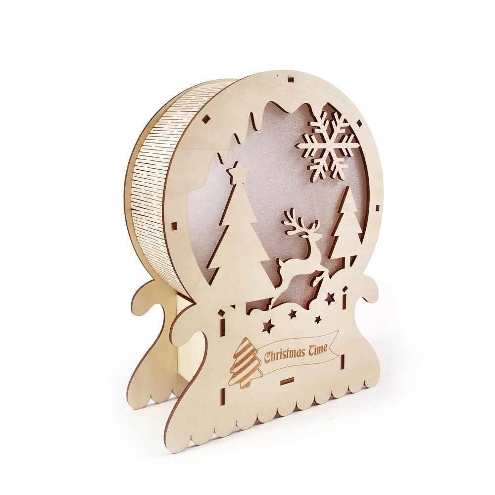 Laser Wood Products Christmas Theme Multi Layer Superimposed LED Lights Christmas Decoration Box