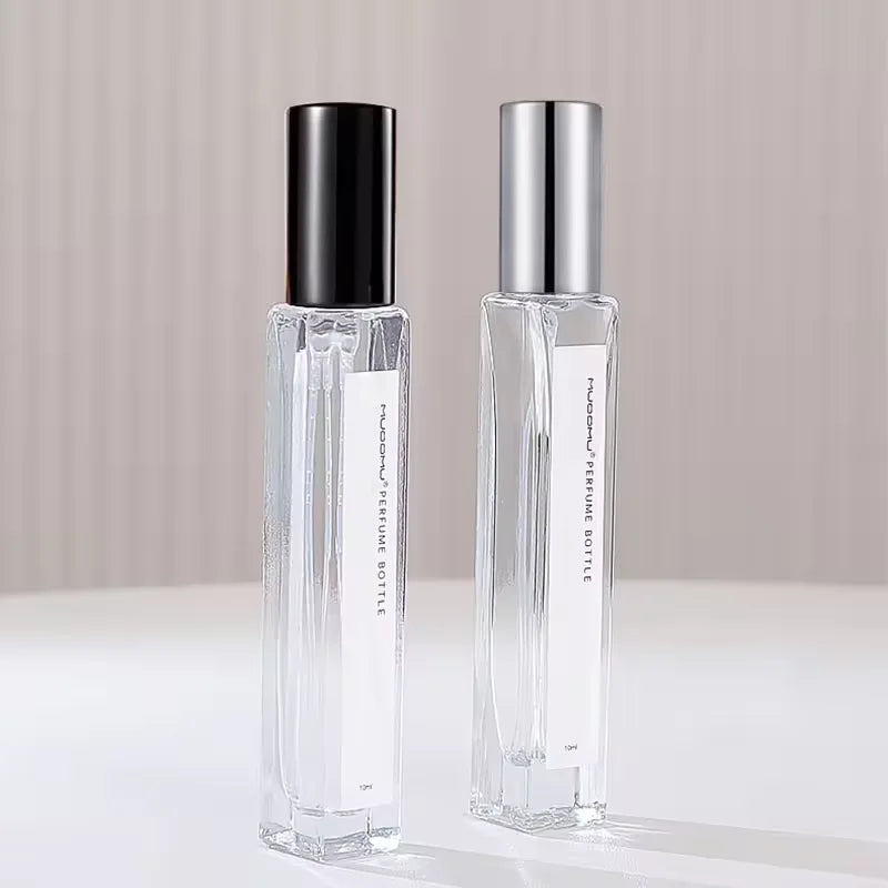 10ml Transparent Portable Glass Perfume Bottle Travel Sample Square Fine Mist Spray Bottle With Screw Sprayer