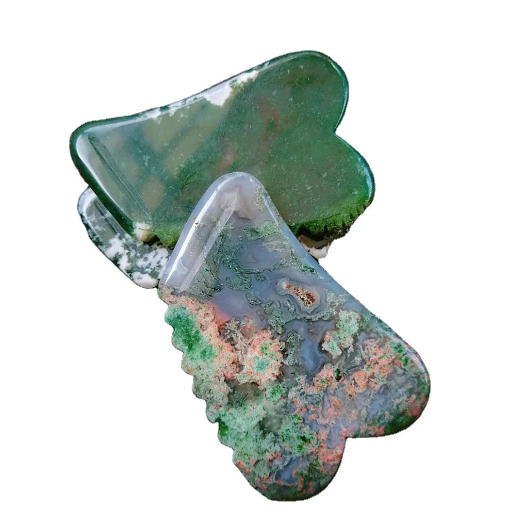 Huiying Moss Agate Jagged square Shape Massager Natural Jade Face Guasha Massage Tool Face Gua Sha Face