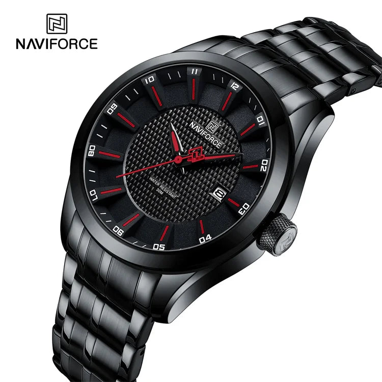 NAVIFORCE 8032 Black Herren Uhr 44 mm Dial China Trade Men's Watches Stainless Steel Strap Quartz Wristwatch Casual Business
