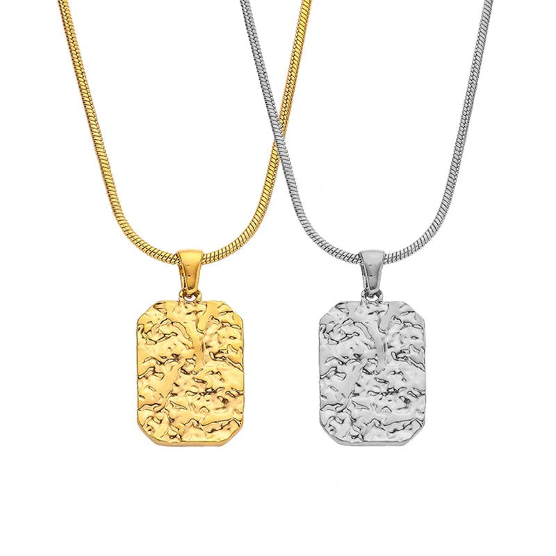 New Arrival Trendy Party Waterproof 18K Gold Plated Stainless Steel Women Customized Jewelry Hammered Pendant Necklaces