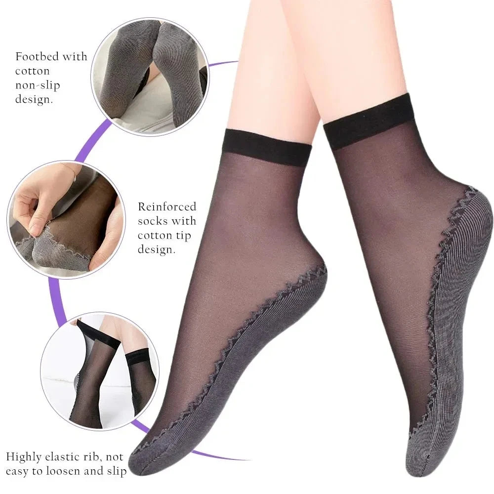 K366 Velvet Silk Socks Non-Slip Bottom Splice Ladies Transparent Breathable Sock Women Summer Socks