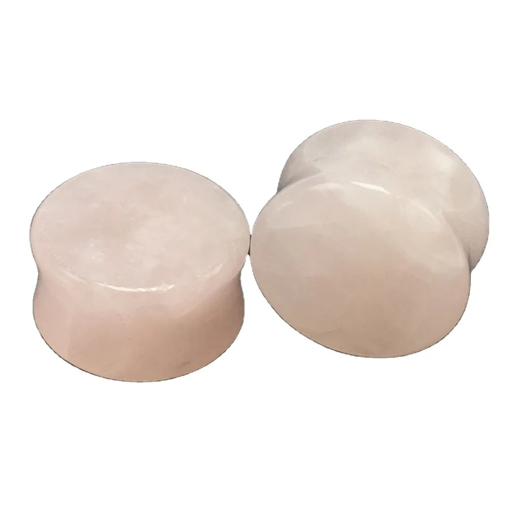 Huiying Natural rose quartz earings double flare gemstone ear plugs ear piercing plugs 10mm Jewelry