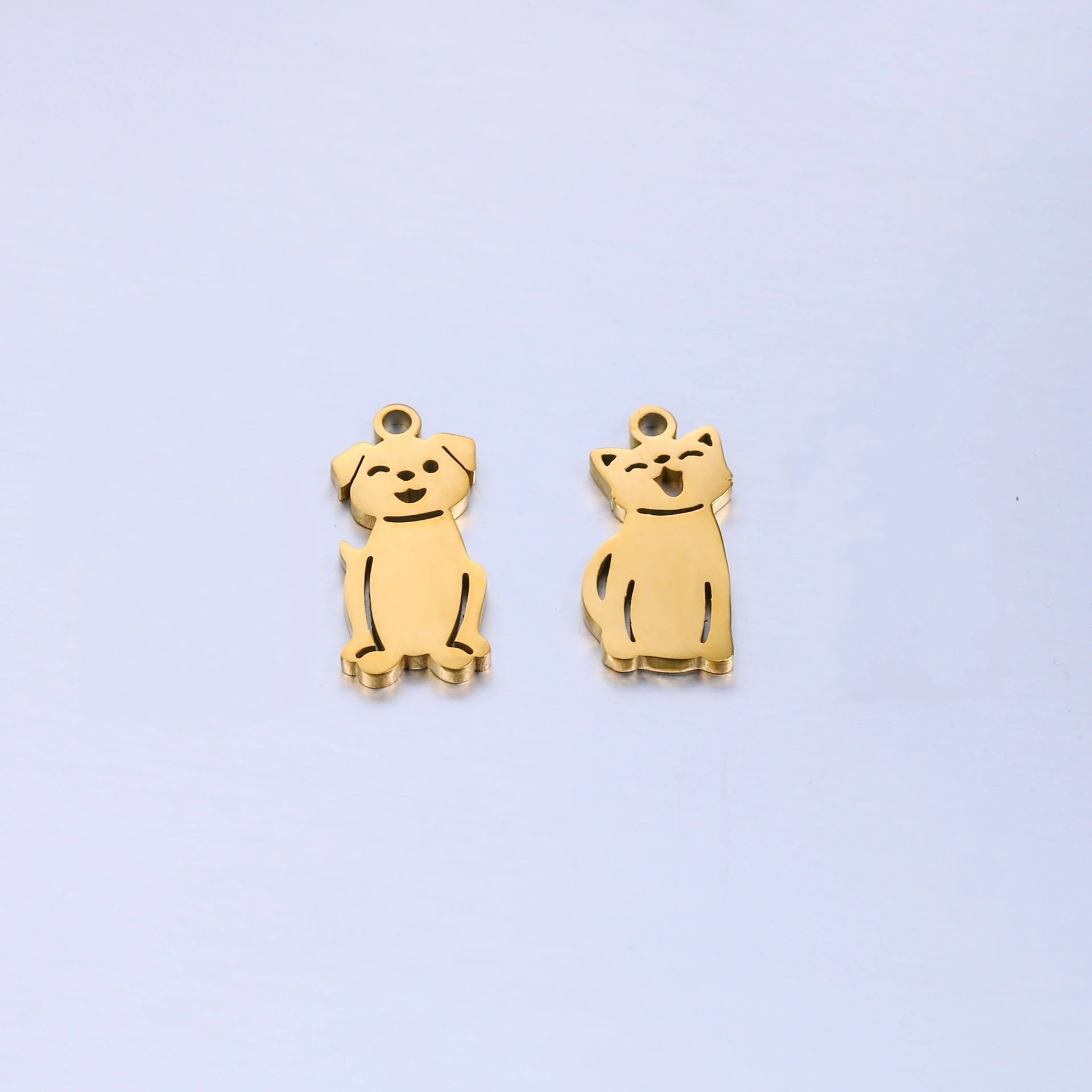18*8.5 mm Stainless Steel 18k Gold Cat and Dog Pendant Cute DIY Jewelry Accessories for Bracelet Necklace No Fade