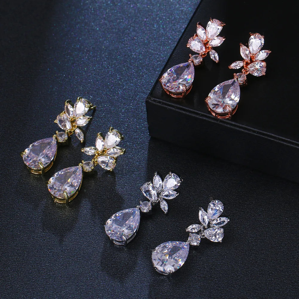 Fashion Mosaic Large Drop Zircon Earrings Bridal Gown Accessories Earrings Wedding Jewelry Accessories
