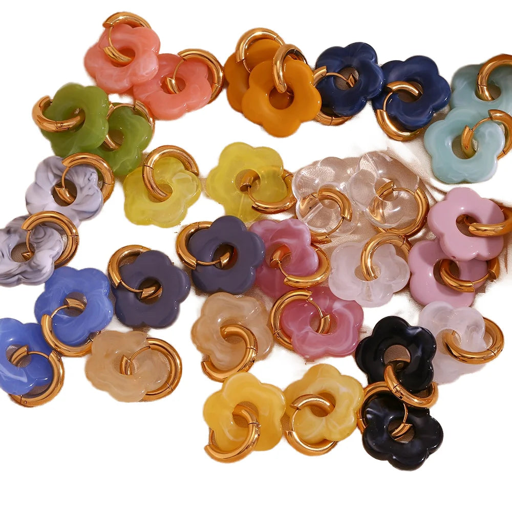 Factory Wholesale European and American Colorful Stainless Steel Earring Jewelry Making Supplies Gold Plated Flower Earring