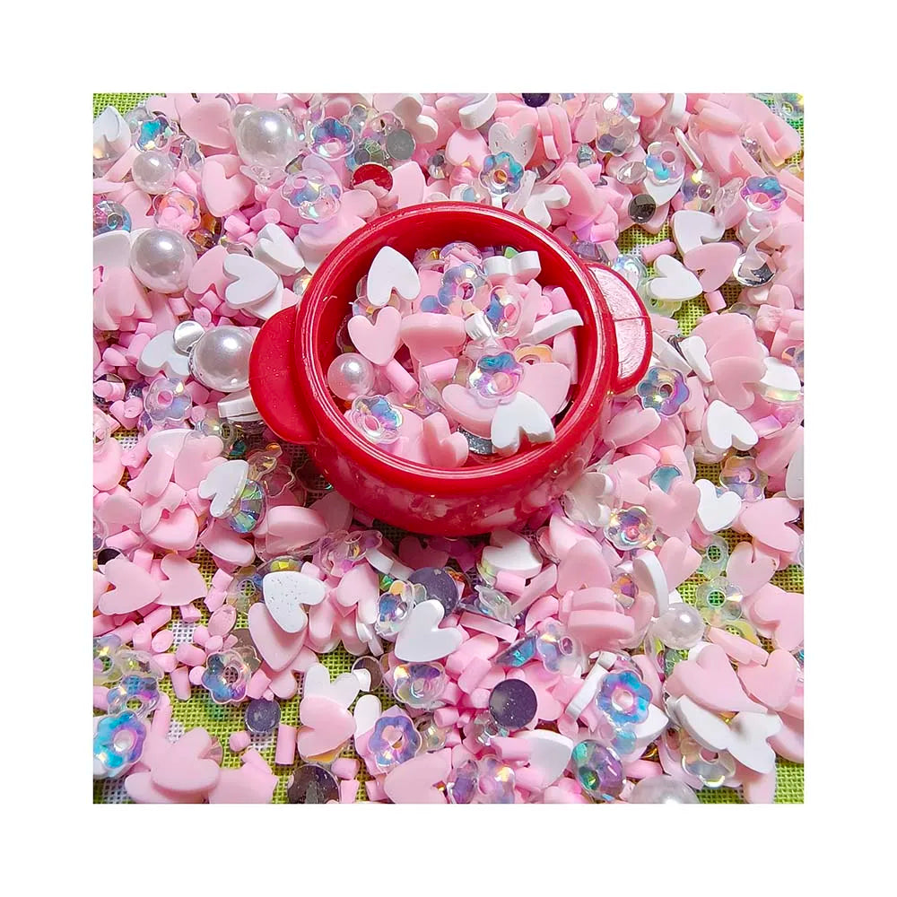 Pink Series Heart Clay Slices With Crystal Diamond Pearl Polymer Clay Sprinkles for Shaker Project Slime Crafts Accessories