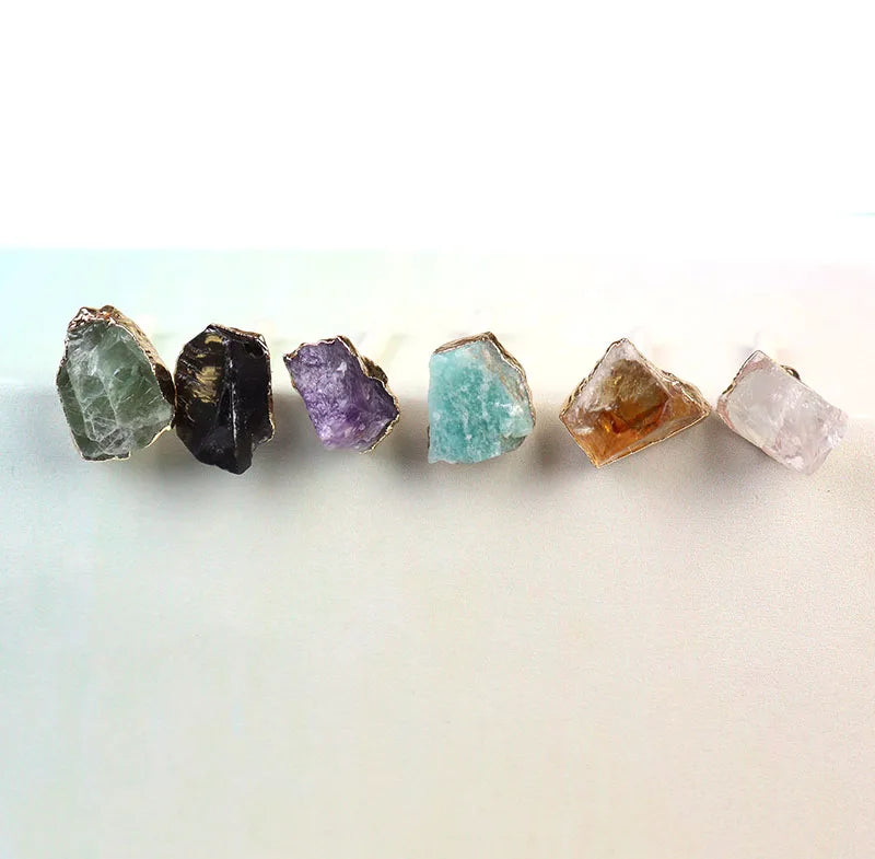 Natural Raw Stone Stud Earrings Freeform Stainless Steel Rough Gemstone Crystals Earring for Women Girls