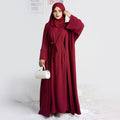 Wholesale 2-Piece Women's Islamic Clothing Modest Turkey Style Plain Color Abaya Set Plus Size Anti-Static Muslims-Dressers