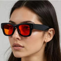 Fashion Custom Logo Round Black Red Square Shades Small Rivet Black Brown Unisex UV400 Full Frame Outdoor Sun Glasses