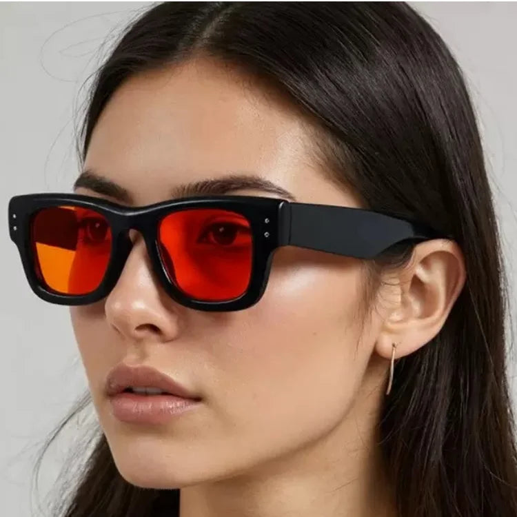 Fashion Custom Logo Round Black Red Square Shades Small Rivet Black Brown Unisex UV400 Full Frame Outdoor Sun Glasses