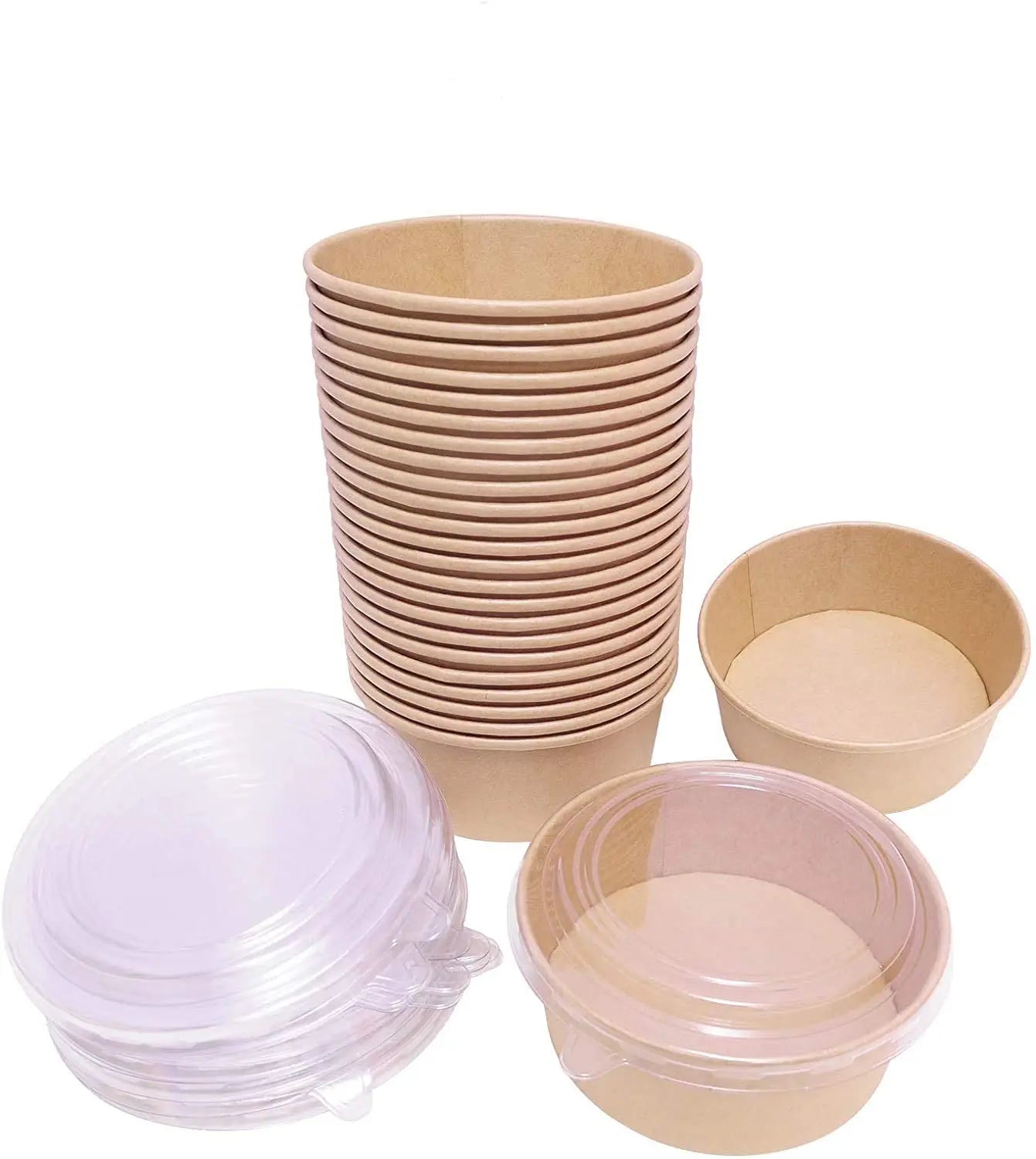 Disposable Round Kraft Paper Salad Bowls with Lids Paper Food Cups for for Salad Ice Cream Box