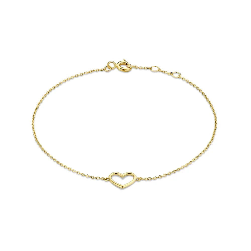 Minimalist 925 Sterling Silver Plain love Heart Charm Gold Plated Bracelets for Women