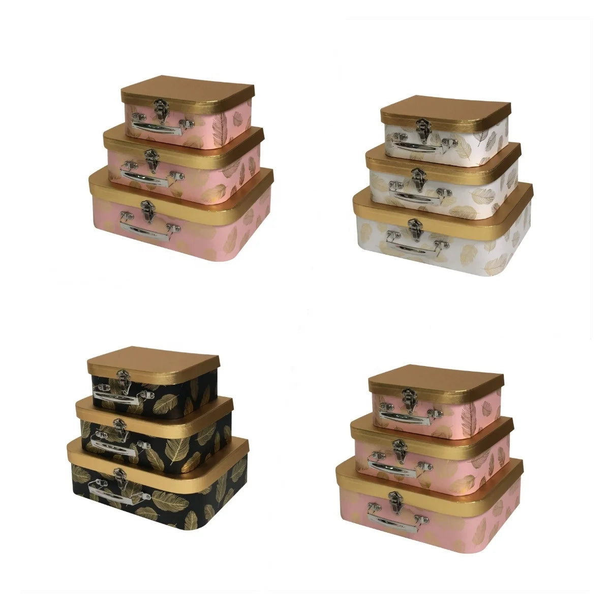 High-End Three-Piece Set Portable Bronzing Suitcase Metal Paper Packing Box with Lock Hand Gift Flower Box Embossed Printing