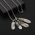 Four Feathers Summer Necklaces Stainless Steel Chain Pendant Necklace Alloy Jewelry Hiphop Necklace