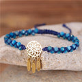 Boho Gold Stainless Steel Dream Catcher Charm Apatite Double Layers Beads Braided Bracelet for Women Gemstone Jewelry Wholesale