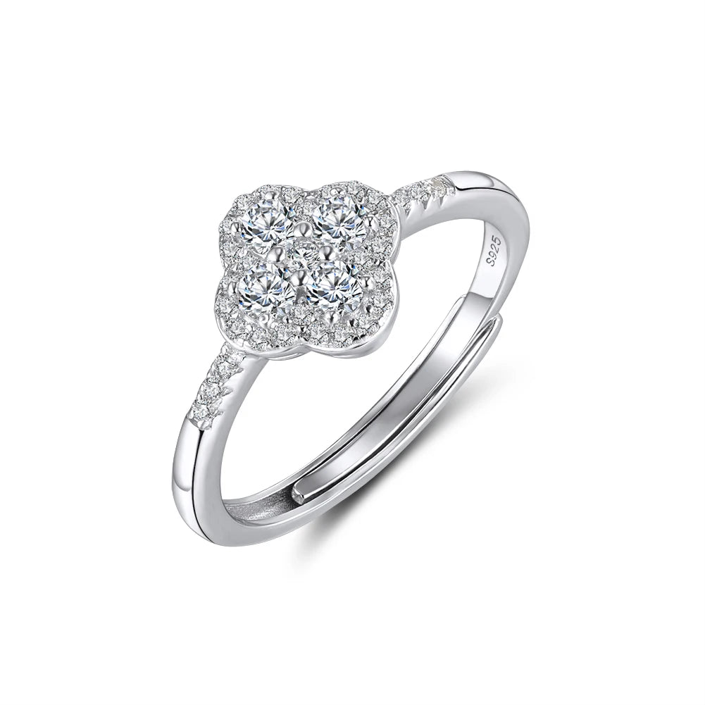 RINNTIN BLZR43 Fine Jewelry Wedding Rings Luxury Four Leaf Clover 8A Cubic Zirconia Engagement 925 Silver Ring for Women Girl