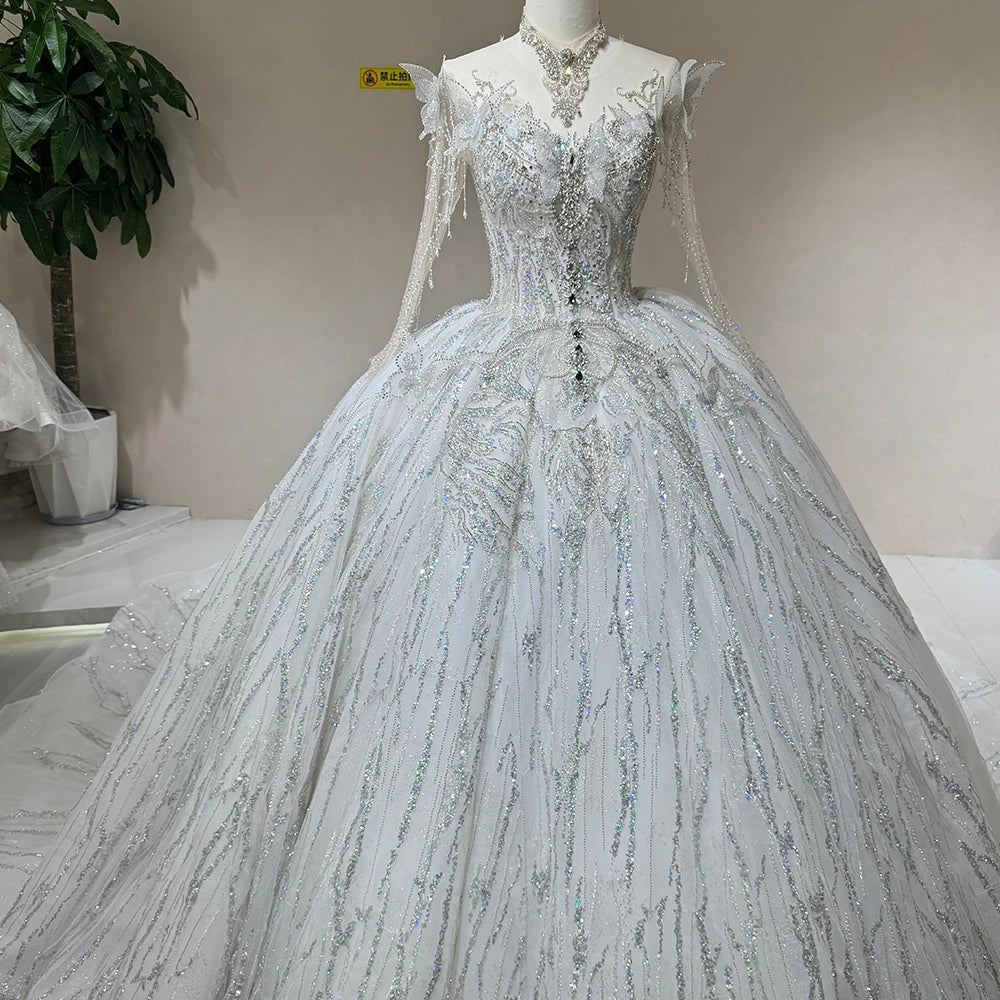 For Jancember DW0011 Ball Gown Wedding Dress for Girls Empire Style Natural Waistline Ruffles Pleats Long Tail Crystal Tassel