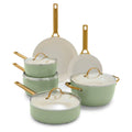 10 Pcs Aluminum Ceramic Pots and Pans Set Non Stick Cookware Set Sage Color With Tempered Glass Lid Induction Cookware