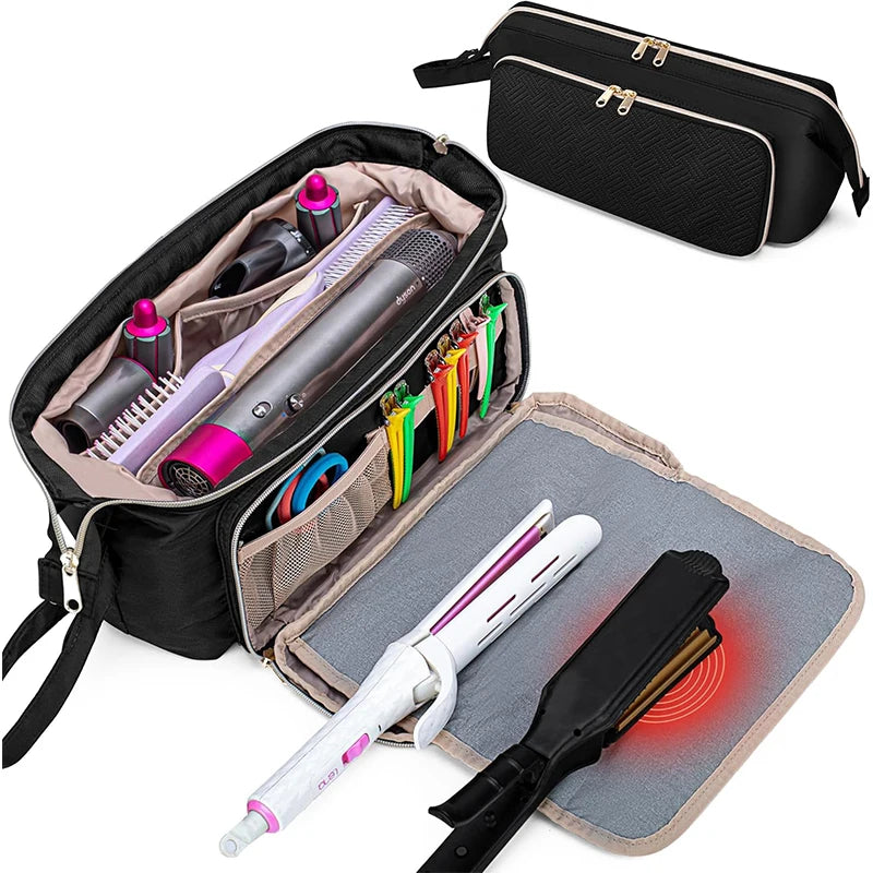 Heat Resistant Travel Hair Tool Storage Bag Double Layer Portable Hair Straightener Curling Iron Blow Dryer Organizer Case