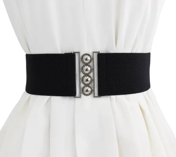 5cm Fashion Wide Elastic Belt Metal Buckles Women Casual  Dress Fabric Elastic Belt for Dress