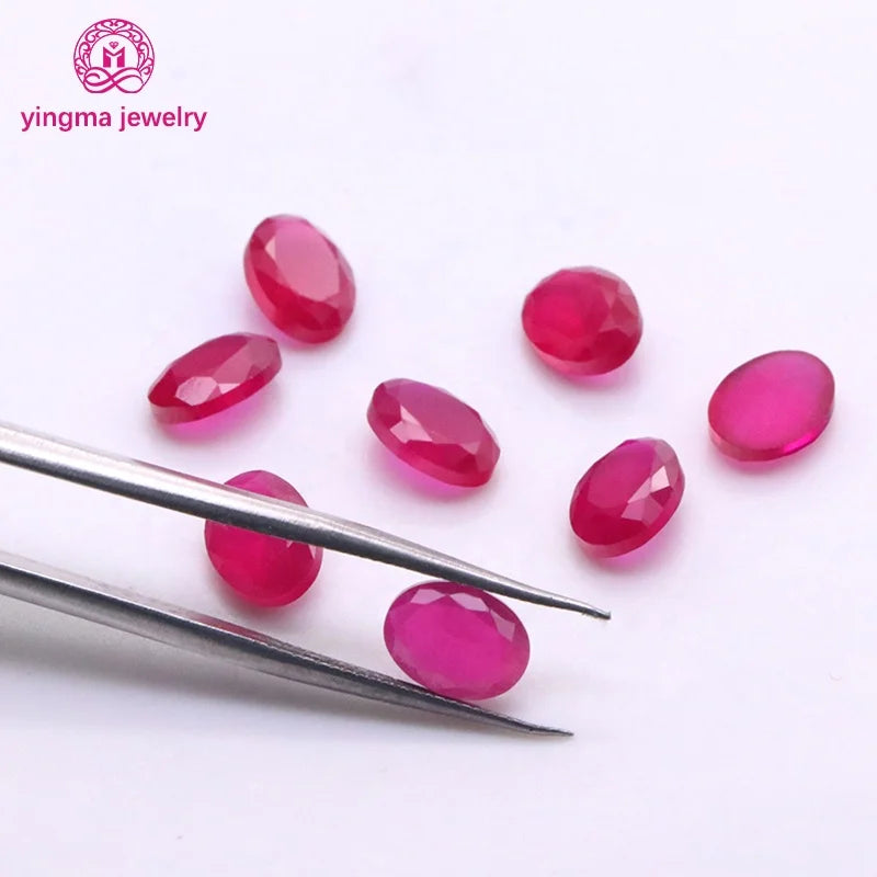 Sand Bottom Loose Gemstone Corundum Oval Shape 3x4mm to 8x10mm Synthetic 5# Ruby Corundum Stone for Wax Setting