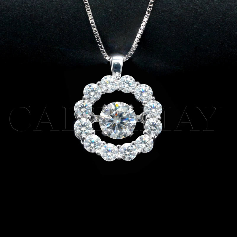 Cadermay Wholesale New Style Unique Dancing Effects 8mm Main Stone 925 Silver D VVS Pass Diamond Tester Moissanite Necklace