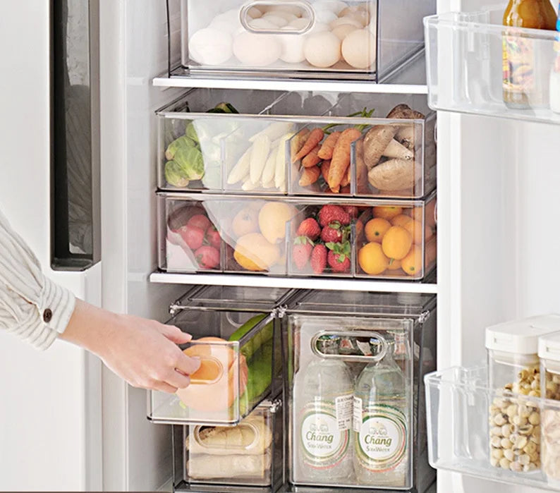 OWNSWING Refrigerator Organizer Bin With Pull-out Drawer Stackable Pantry Organizer With Handle Food Storage Containers