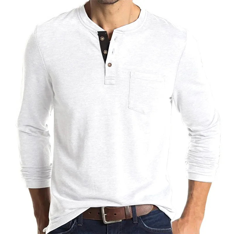 RNSHANGER Men Fashion Casual T-Shirts Long Sleeve Tops for Man Soild Color O Neck T Shirts Streetwear Gym T Shirt with Pocket