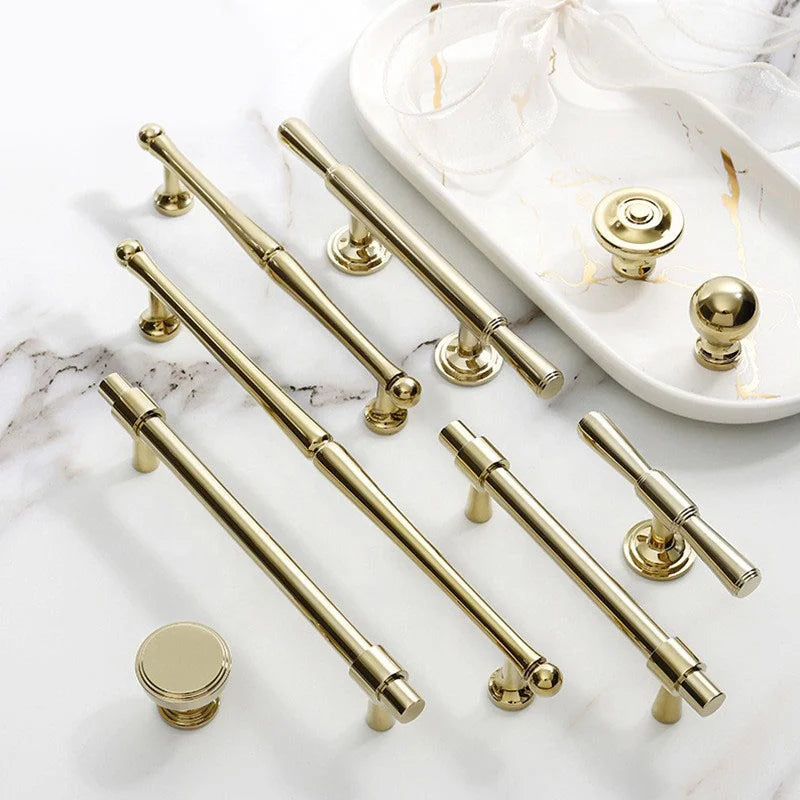 Hot Sale Solid Polished Brass Kitchen Gold Handle Cabinet Cupboard Furniture Copper Pull Knob