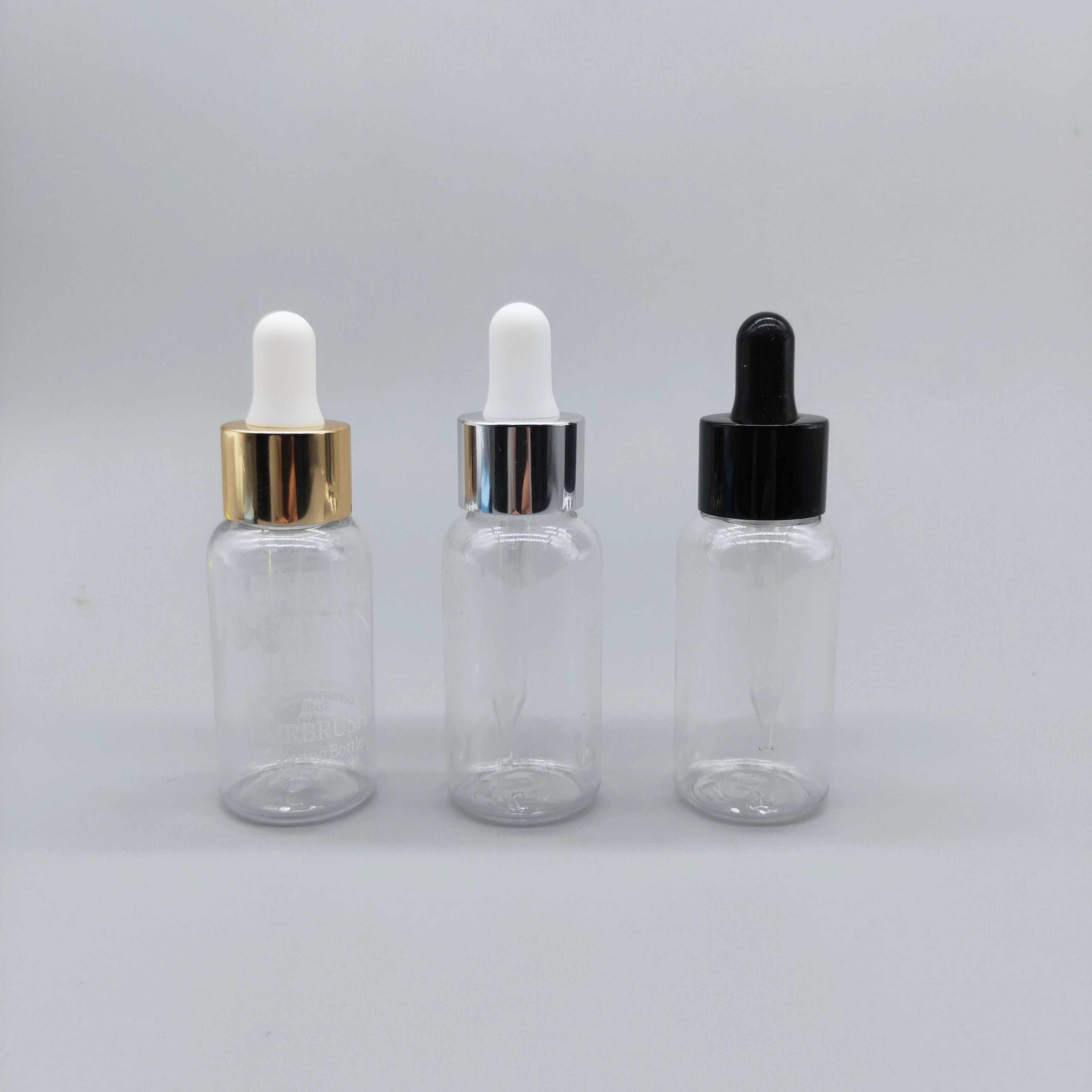 40ml Transparent PET Plastic Bottle Aluminum Plastic Dropper Screen Printing for Essential Oil Hair Oil Serum Lotion Packaging