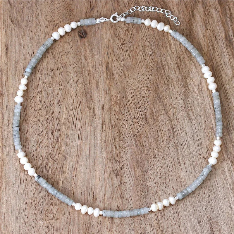 Boho Natural Stone and Labradorite Beads Choker Necklace Beach Holiday Necklace Bijoux Jewelry Wholesale