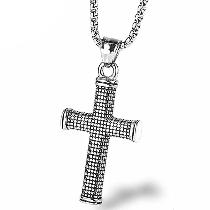 Christian Mens Punk Religious Pendant Stainless Steel Antique Silver Plated Jesus Cross Fine Necklace