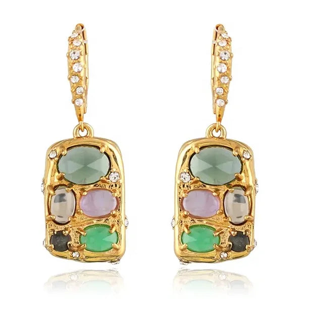 Fashion Boutique Irregular Brass Gold-plated With Zircon and Amethyst Colored Gemstones Earrings