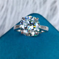 Silver 925 Original 3 Carat Excellent Cut Diamond Test Past Sparkling D Color Moissanite Wedding Ring Brilliant Gemstone Jewelry