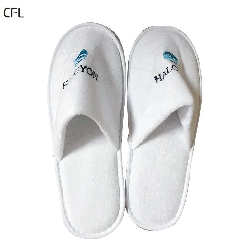 Hotel slippers Luxury Making Machines Disposable slippers for Hotels Custom Embroider logo slippers Hotel White