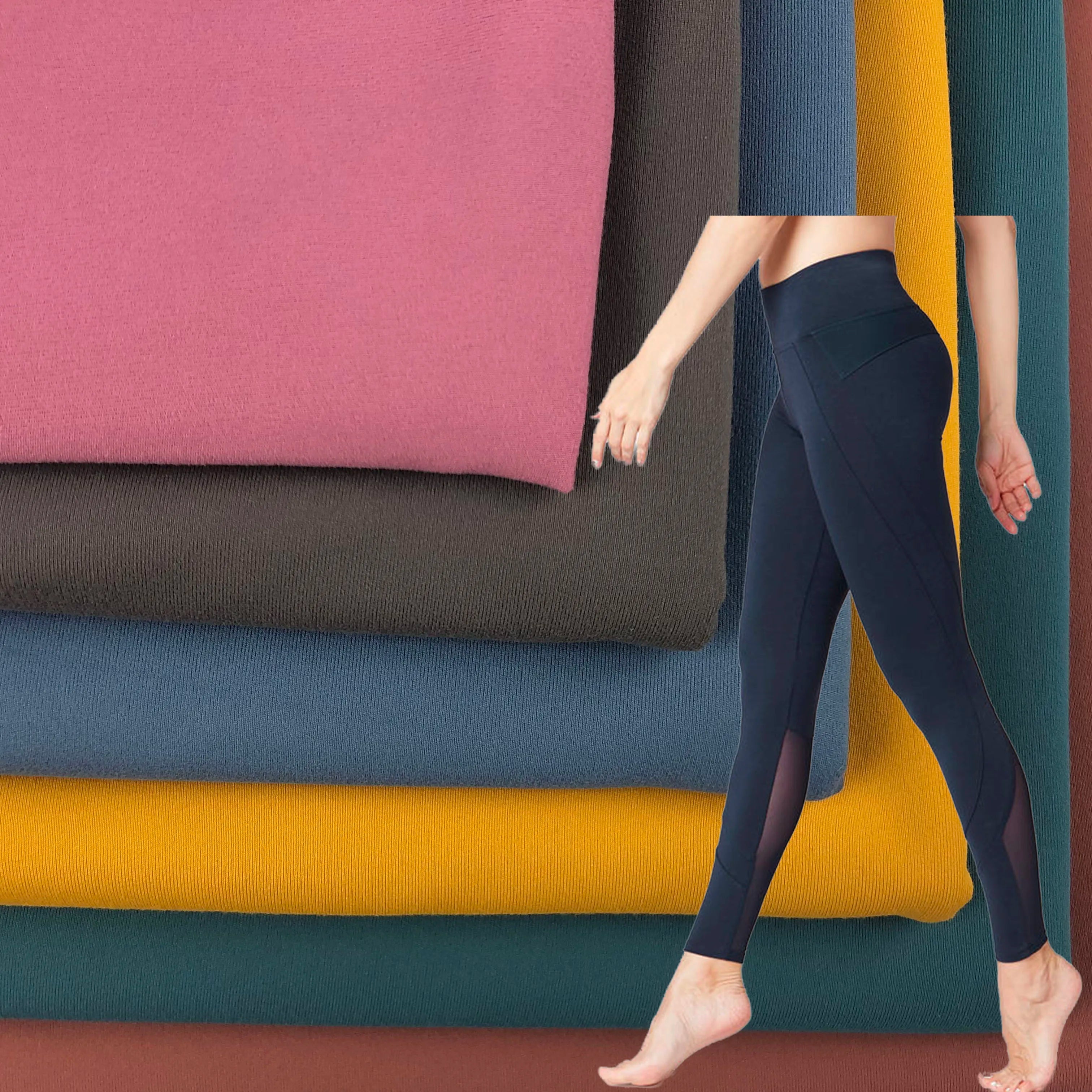 Polyester Four Way Spandex Plain Dyed Double Faced Brush Fabric for Sports Leggings