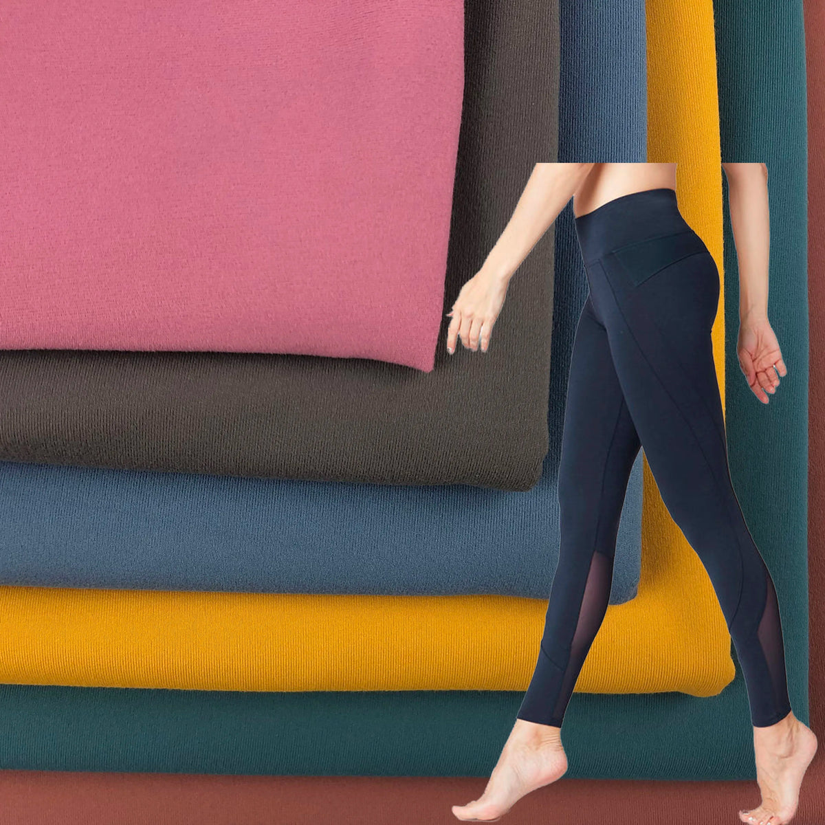 Polyester Four Way Spandex Plain Dyed Double Faced Brush Fabric for Sports Leggings