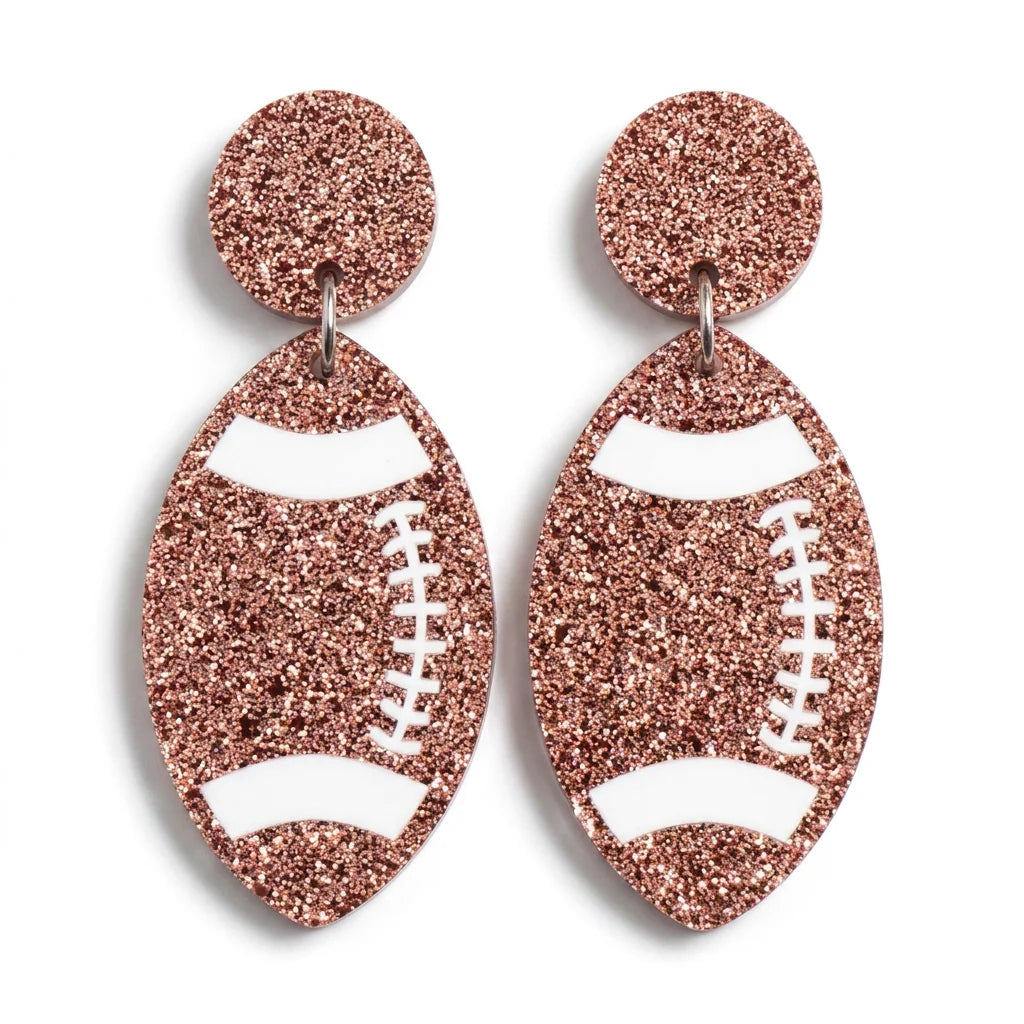 Rose Gold Chunky Glitter Football Earrings | American Rugby Sports Dangle Earrings | Women's Cute Engagement Jewelry Wholesale