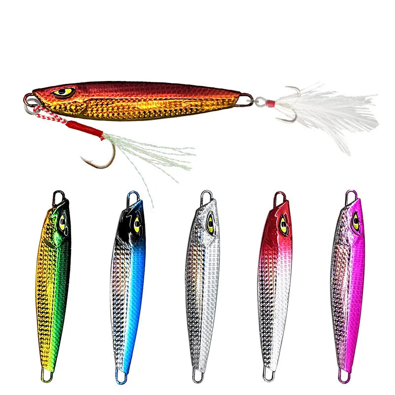 Wholesale Simulation Bait Laser Luminous Coating Treble Feather Hook Bare Plate Fishing Jigging Lures