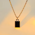 Jewelry Wholesale Vintage Recycled Stainless Steel Silver Black Onyx Charm Square Necklaces for Women Men